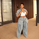 Retro Denim Long Sleeve Loose Jeans Suit GSYI-30059