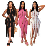 Hollow Out Tassel Sleeveless Midi Dress FYWF-YW0714