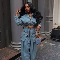 Retro Denim Long Sleeve Loose Jeans Suit GSYI-30059