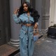 Retro Denim Long Sleeve Loose Jeans Suit GSYI-30059