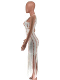Hollow Out Tassel Sleeveless Midi Dress FYWF-YW0714