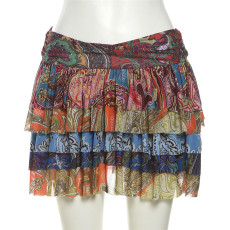 Sexy Retro Print Cake Mini Skirt XEF-K24J49311