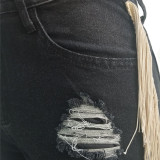Plus Size Fashion Holes Tassel Tight Jeans ONY-3658
