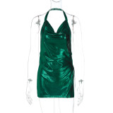Solid Color Backless Halterneck Mini Dress LJSF-D217593W