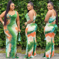 Plus Size Tie Dye Print Pleated Maxi Dress ONY-5028