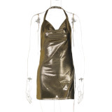 Solid Color Backless Halterneck Mini Dress LJSF-D217593W