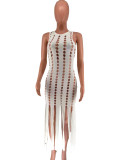 Hollow Out Tassel Sleeveless Midi Dress FYWF-YW0714