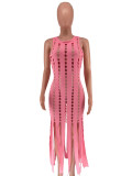 Hollow Out Tassel Sleeveless Midi Dress FYWF-YW0714
