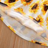 Kids Girl Print Tops And Holes Denim Shorts Suit YKTZ-2022