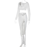 Long Sleeve V Neck Split Skirt 2 Piece Set LJSF-S3713419W