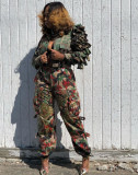 Camouflage Print Ruffles Two Piece Pants Set FYWF-DF0721