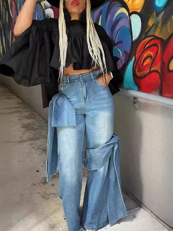 Fashion Patchwork Bow Wide Leg Jeans GSYI-S88081