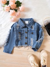 Kids Girls Long Sleeve Lapel Denim Coats YKTZ-216