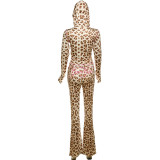 Leopard Print Long Sleeve Hooded 2 Piece Pants Set XEF-K24S50103
