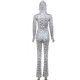 Leopard Print Long Sleeve Hooded 2 Piece Pants Set XEF-K24S50103