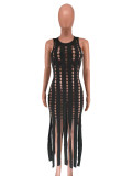 Hollow Out Tassel Sleeveless Midi Dress FYWF-YW0714