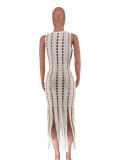 Hollow Out Tassel Sleeveless Midi Dress FYWF-YW0714