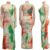 Plus Size Tie Dye Print Pleated Maxi Dress ONY-5028