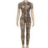 Mesh Print Short Sleeve Jumpsuit XEF-K24Q47149