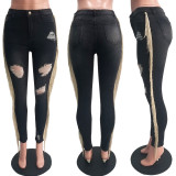 Plus Size Fashion Holes Tassel Tight Jeans ONY-3658