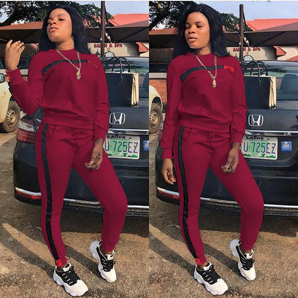 Plus Sizei Fashion Long Sleeve Sport Two Piece Pants Set ONY-6040