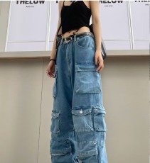 Fashion Patchwork Washed Wide Leg Jeans GSYI-30002