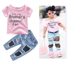 Kids Girl Letter Print T Shirt Jeans 2 Piece Set YKTZ-G06