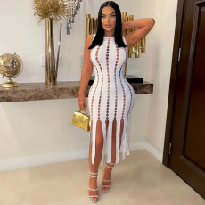 Hollow Out Tassel Sleeveless Midi Dress FYWF-YW0714