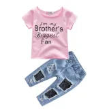 Kids Girl Letter Print T Shirt Jeans 2 Piece Set YKTZ-G06