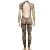 Mesh Print Short Sleeve Jumpsuit XEF-K24Q47149