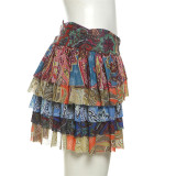 Sexy Retro Print Cake Mini Skirt XEF-K24J49311
