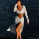 Long Sleeve V Neck Split Skirt 2 Piece Set LJSF-S3713419W