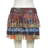 Sexy Retro Print Cake Mini Skirt XEF-K24J49311