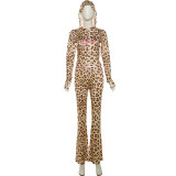 Leopard Print Long Sleeve Hooded 2 Piece Pants Set XEF-K24S50103