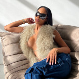 Sexy Backless Fur Collar Halterneck Tops GDSF-D24TP617