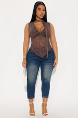 Polka Dots Print Mesh Vest Tops GXIY-K25L1220