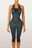 Polka Dots Print Halterneck Vest Pant Suit GXIY-K25L1176