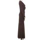 Long Sleeve Ruffles Maxi Dress XEF-K25D80869