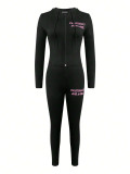 Letter Print Long Sleeve Hooded Pants Suit YWXS-K25L1132