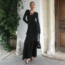 Long Sleeve Ruffles Maxi Dress XEF-K25D80869
