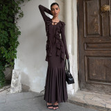 Long Sleeve Ruffles Maxi Dress XEF-K25D80869