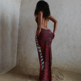 Sexy Print Backless Sling Split Maxi Dress GSLF-K25D81438