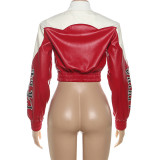 Contrast Color Print PU Leather Coat XEF-K25C80613