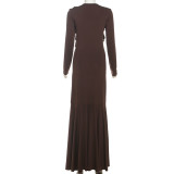 Long Sleeve Ruffles Maxi Dress XEF-K25D80869