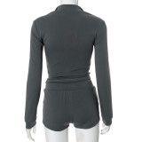 Contrast Color Long Sleeve Two Piece Shorts Set GDSF-K24ST371