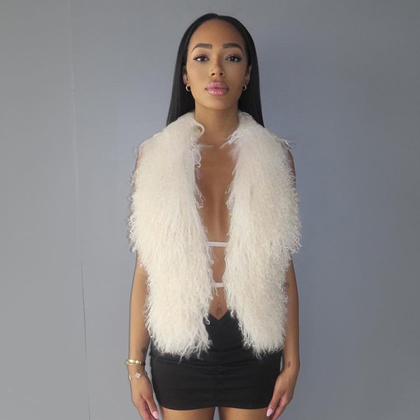 Sexy Backless Fur Collar Halterneck Tops GDSF-D24TP617