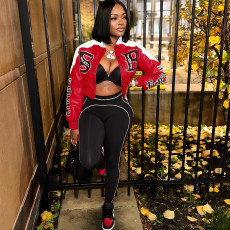 Contrast Color Print PU Leather Coat XEF-K25C80613