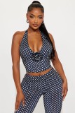 Polka Dots Print Halterneck Vest Pant Suit GXIY-K25L1176