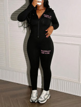 Letter Print Long Sleeve Hooded Pants Suit YWXS-K25L1132