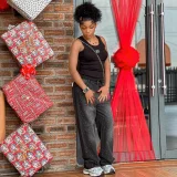 Gradient Color Rhinestone Straight Jeans GMWF-K56986